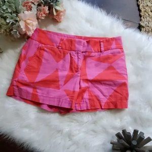 Ann Taylor Loft Riviera Short Pink Coral Abstract Linen Cotton Pockets Size 00